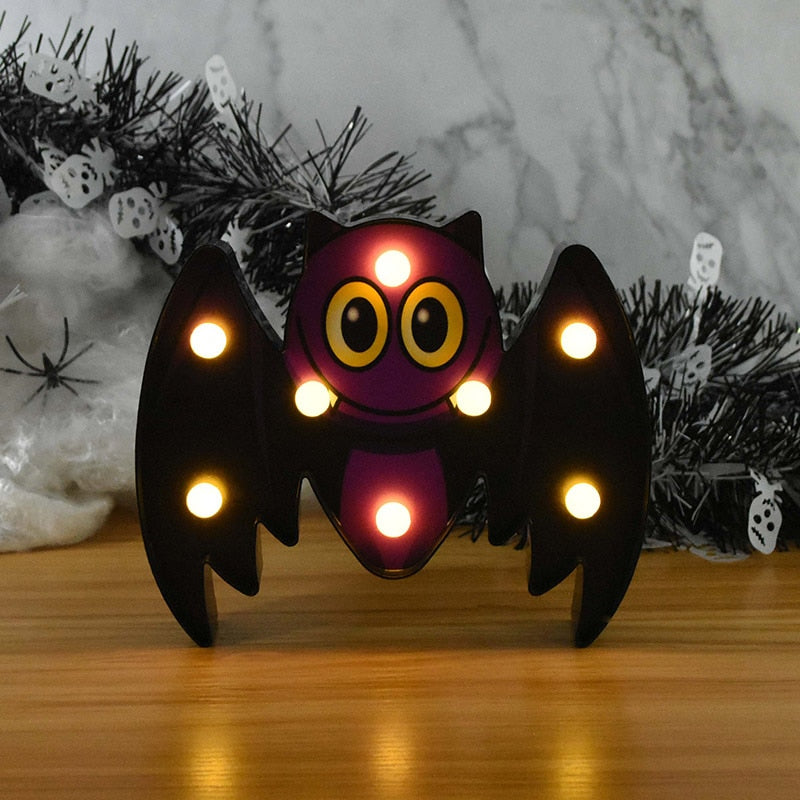 SKHEK Halloween Decoration Pumpkin Spider Bat Witch Ghost Skull Led Light Night Lamp For Room Home Decor Festival Bar Party Supplies