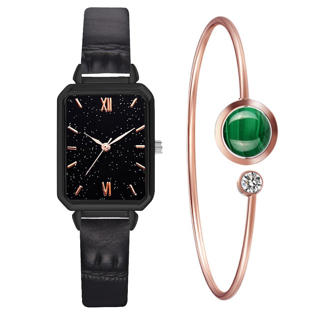 Christmas Gift New Watch Women Fashion Casual Leather Belt Watches Simple Ladies Rectangle Green Quartz Clock Dress Wristwatches Reloj Mujer