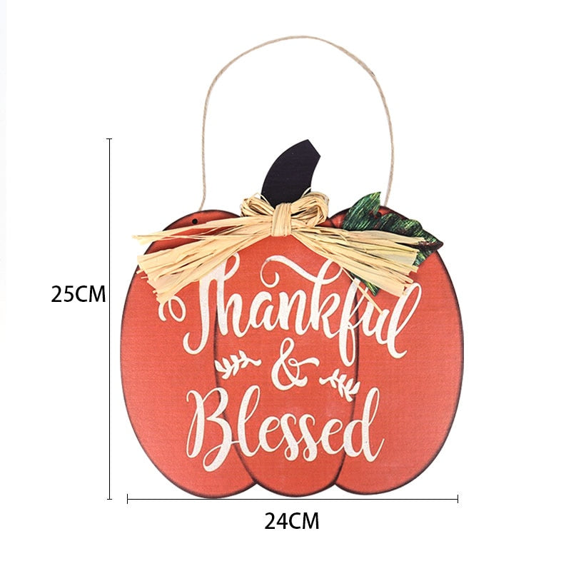 Christmas Gift Thanksgiving Wooden Thankful & Blessed Pumpkin Fall Hanging Sign Autumn Harvest Festival Home Wall Door Decoration Halloween