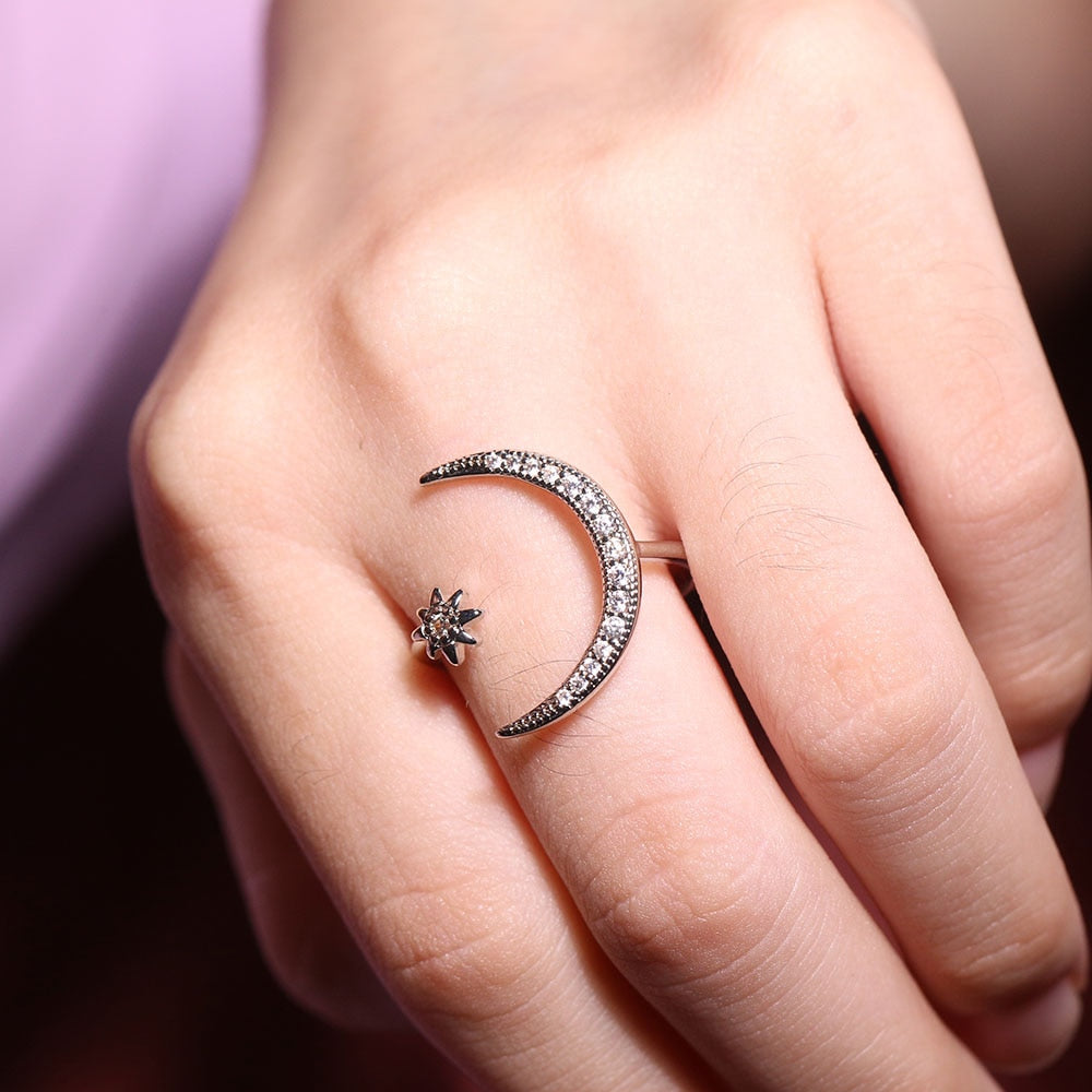 Bohemia  Moon Star Open Adjustable Rings Women Girls Cubic Zirconia Boho Jewelry Ring Wedding Engagement Jewelry wholesale