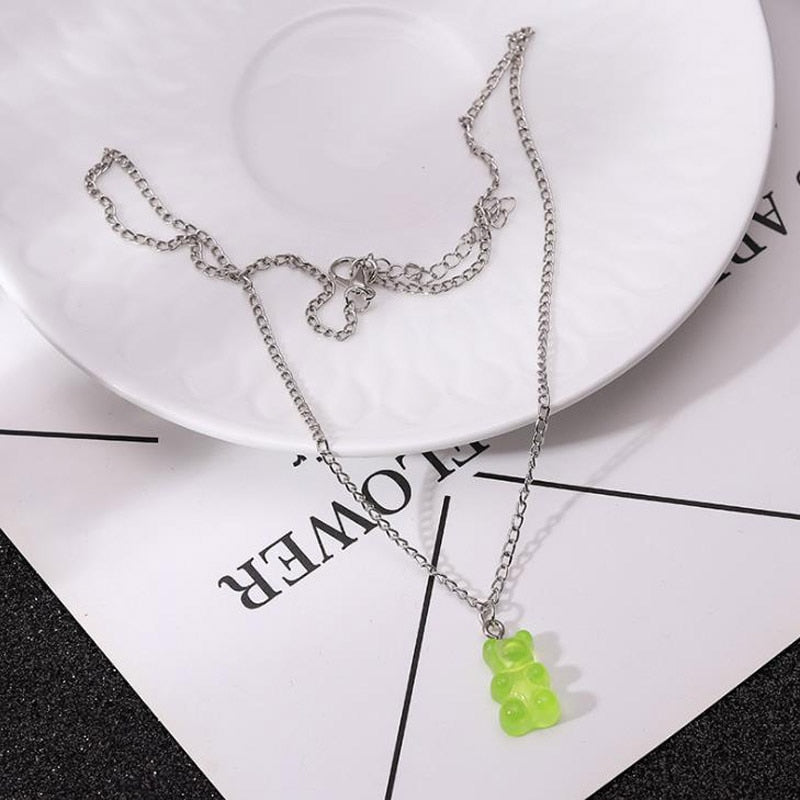 Candy Color Gummy Mini Bear Necklace for Women Christmas Gifts New Collare Star Pendants Necklaces Jewelry Femme Bijoux