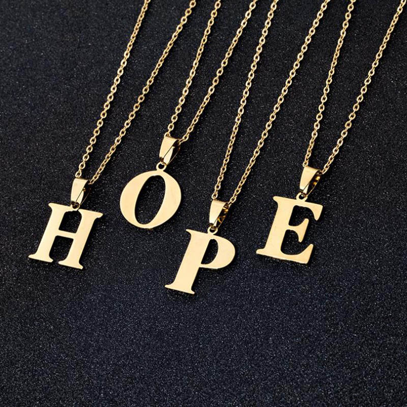 Stainless Steel Necklaces Initial Letter A-Z Pendant Necklace for Women Couple Gold Chain Necklace collier mujer Jewelry