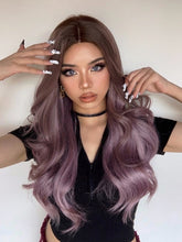 Load image into Gallery viewer, Long Wavy Ombre Brown Purple Synthetic Wigs for Women Heat Resistant Natural Middle Part Cosplay Party Lolita Hair Wigs