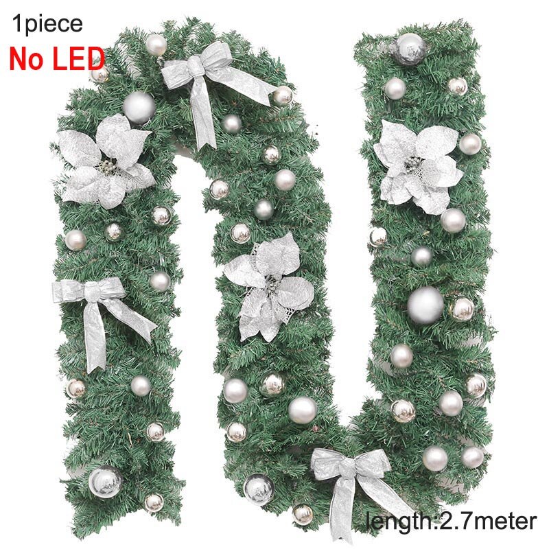Christmas Gift 2.7m Christmas Wreath Garland with LED Lights Xmas Ornament 2021 Easter Door Decoration for Home Outdoor Navidad Green Wreath