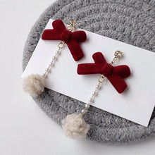 Load image into Gallery viewer, Christmas Gift Christmas Red Bow Drop Earring For Women Temperament Heart Flocking Bowknot Christmas Earring Girls New Year Festival Jewelry