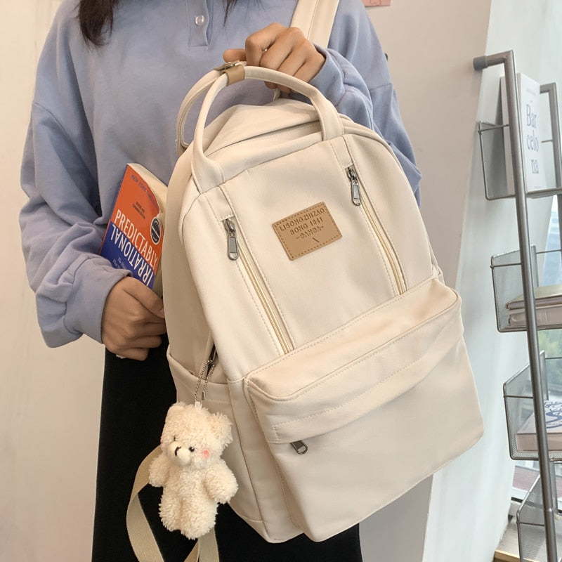 Skhek Back to school supplies Multifunction Double Zipper Women Backpack Teenager Girls Laptop Backpack Student Shoulder Bag Korean Style Schoolbag