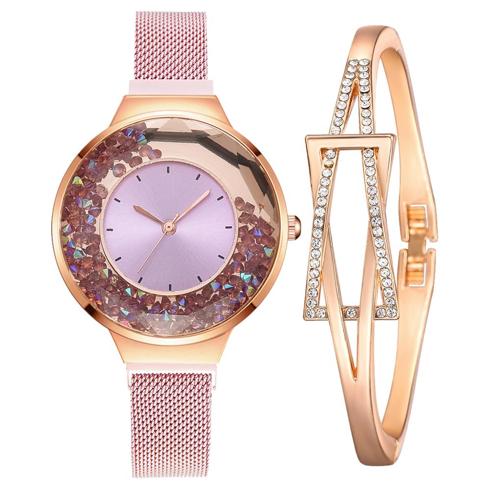 Christmas Gift Fashion Watches For Women Luxury Ladies Quartz Magnet Buckle Movable Rhinestones Ladies Wristwatches Pink Clock Relogio Feminino