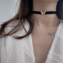 Load image into Gallery viewer, SKHEK Goth Vintage Butterfly Black Velvet Double Chain Clavicle Collar Choker Necklaces For Women Egirl Party Aesthetic Accessories