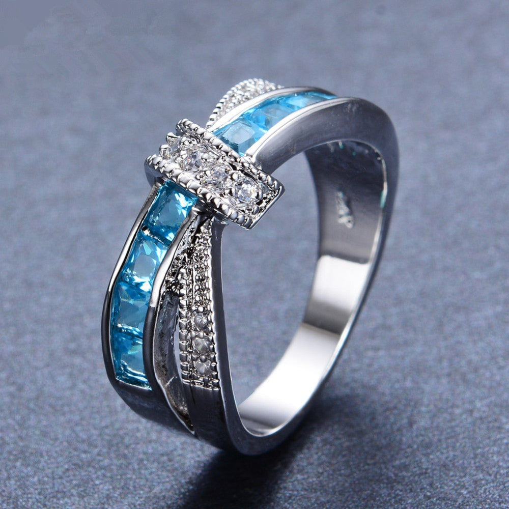 925 Sterling silver Ring Beautiful pretty fashion Wedding ring Party White gold color women stone crystal Lady jewelry