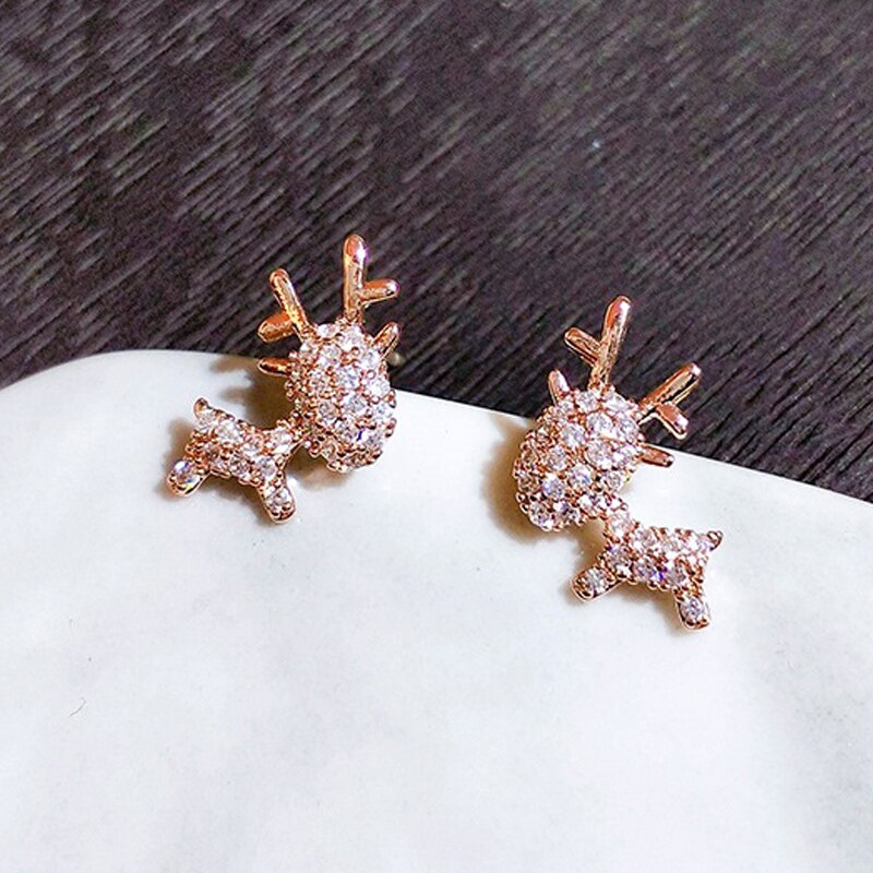 Christmas Gift Rinhoo New Creative Christmas Ornament Stylish Christmas Elk Crystal Deer Stud Earrings Women Fashion Jewelry Gift 2021