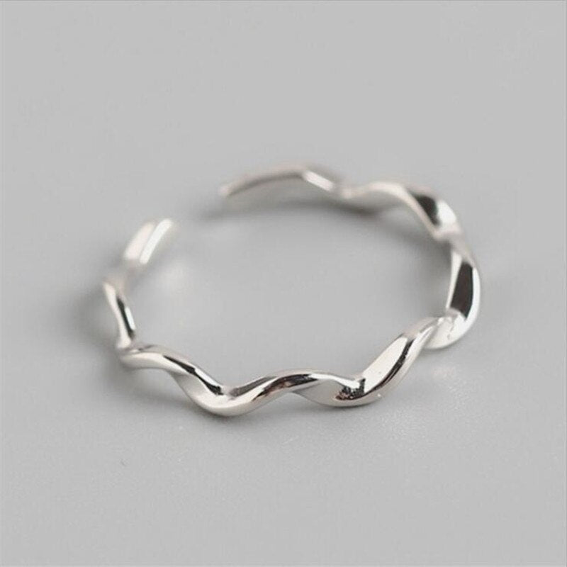 Christmas Gift New Fashion Simple Sweet Twisted Line 925 Sterling Silver Jewelry Smooth Wave Personality Popular Opening Rings R049