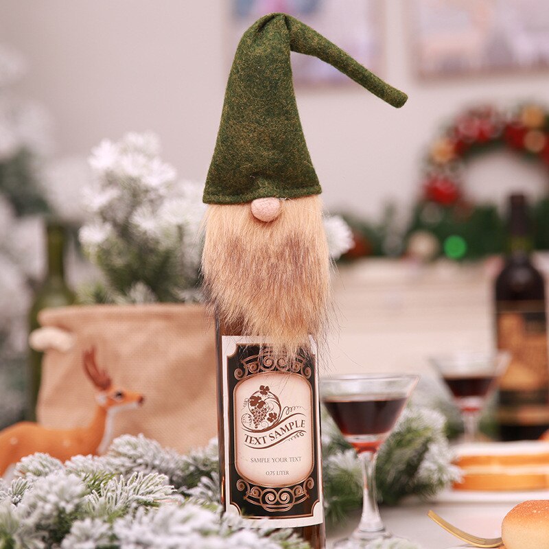 Christmas Gift Christmas Decoration Santa Without Face With Beard Elf Vodka Wine Bottle Cover Cloth Table Party Decor Xmas New Year Ornaments