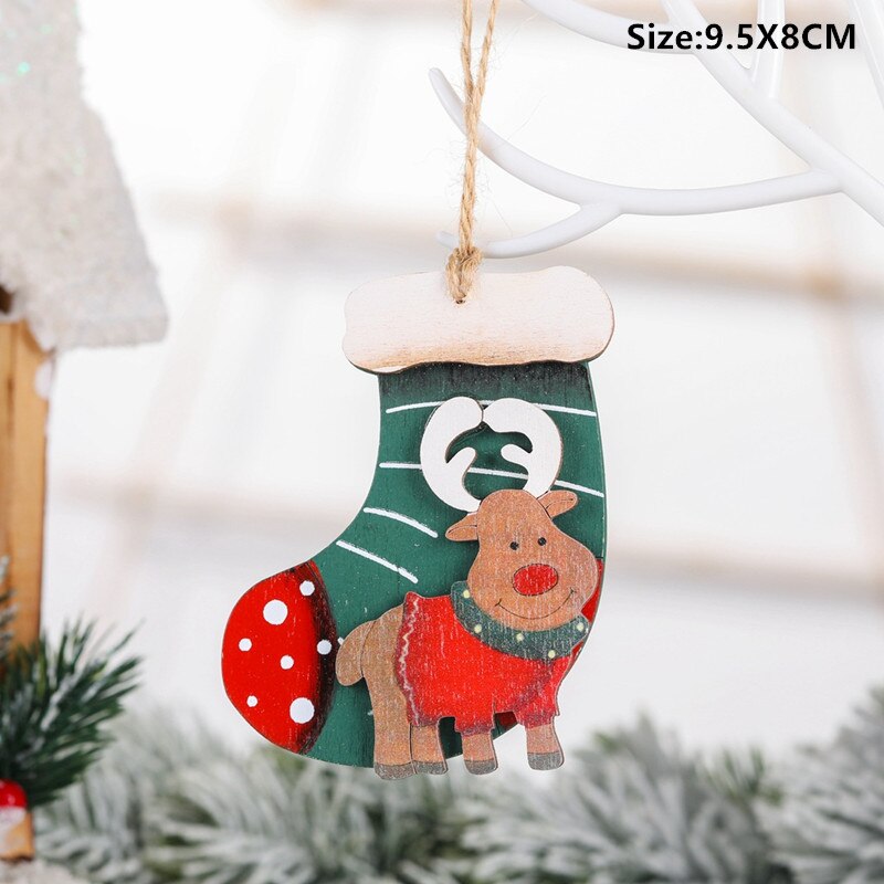 Christmas Gift New Elk Wooden Socks Christmas Ornaments Christmas Tree Decorations for Home 2020 Navidad Xmas Noel Gifts Baubles New Year 2021