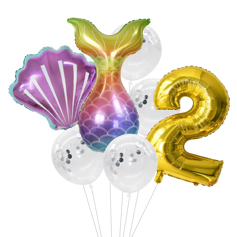 Little Mermaid Party Balloons 32inch Number Foil Balloon Kids Birthday Party Decoration Supplies Baby Shower Decor Helium Globos