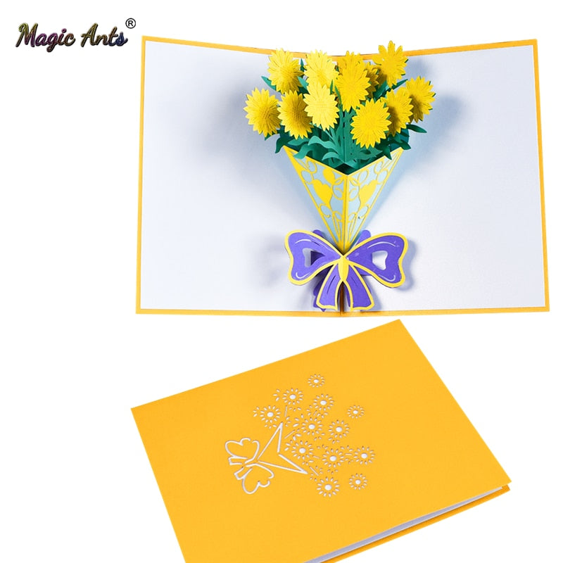 A Bouquet of Sunflower 3D Pop-Up Flower Card Birthday Mothers Day Anniversary Gift Greeting Cards Postcard All Occasions