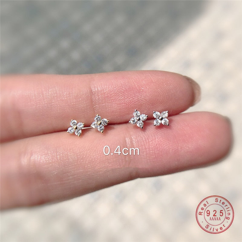 Christmas Gift 925 Sterling Silver Japanese Exquisite Flower Crystal Plating 14k Gold Stud Earrings Women Fashion Elegant Anniversary Jewelry
