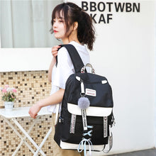 Load image into Gallery viewer, Skhek Back to School Canvas Usb School Bags For Girls Teenagers Backpack Women Bookbags Black 2022 Large Capacity Middle High College Teen Schoolbag