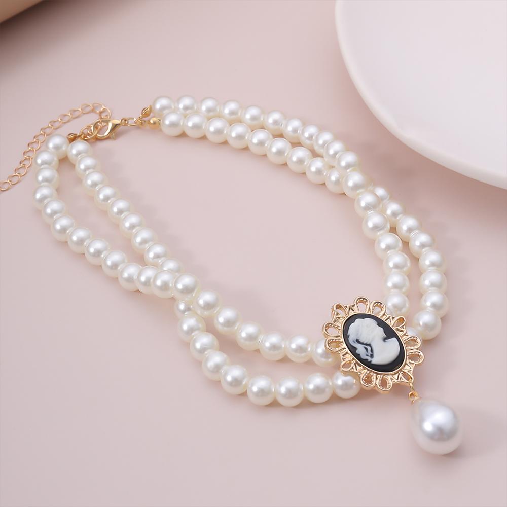 SHIXIN Layered Short Pearl Choker Necklace for Women White Beads Necklace Wedding Jewelry on Neck Lady Pearl Choker Collar Gifts