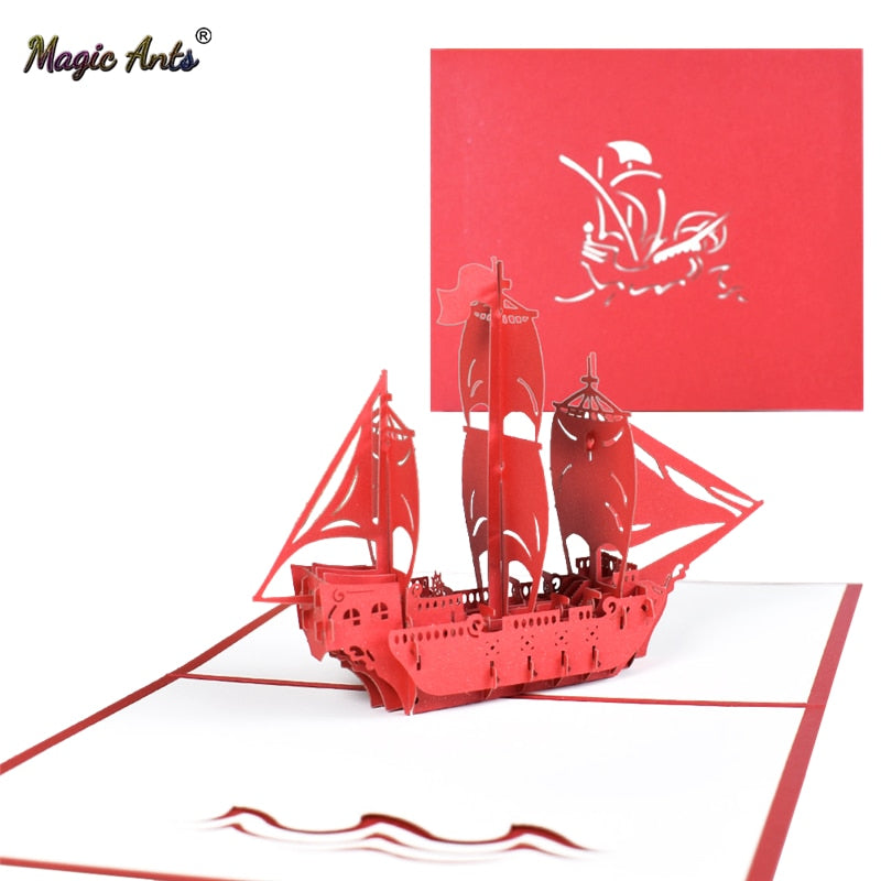 3D Ship Model Pop-Up Card Birthday Greeting Cards for Kids Business Postcard kirigami Handmade Gift