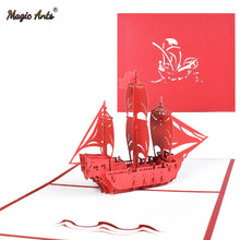 Load image into Gallery viewer, 3D Ship Model Pop-Up Card Birthday Greeting Cards for Kids Business Postcard kirigami Handmade Gift