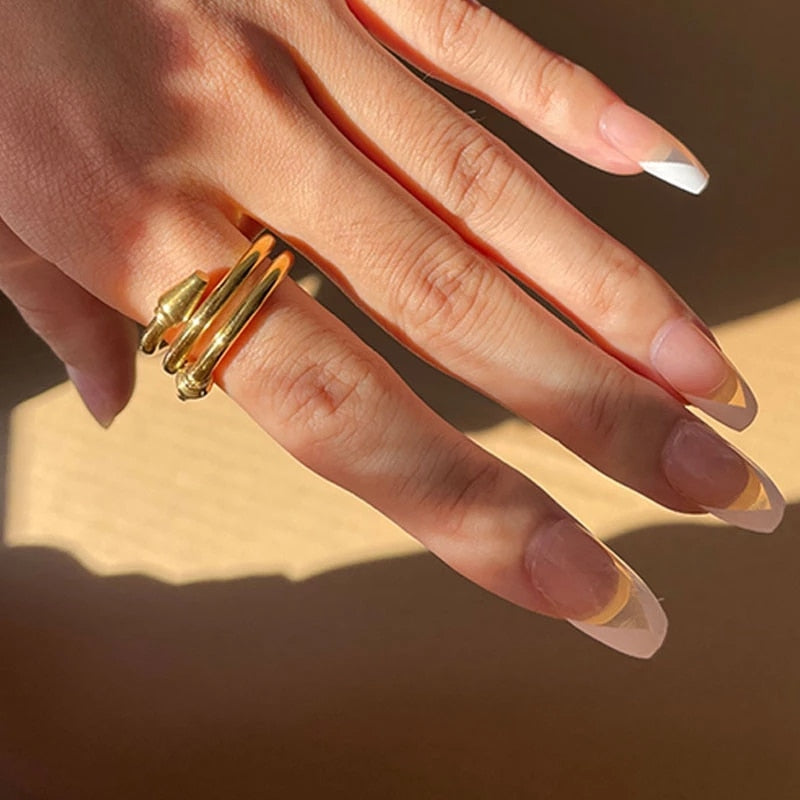 SKHEK New Gold Color Stainless Steel Wide Rings Titanium Steel Geometric  Irregular For Women Large Ring Vintage Jewelry Best Gifts