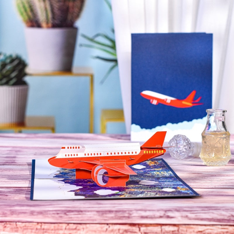3D Airliner Pop Up Birthday Card for Kids Dad Business Plane Greeting Cards Fathers Day Graduation Congratulations Handmade Gift