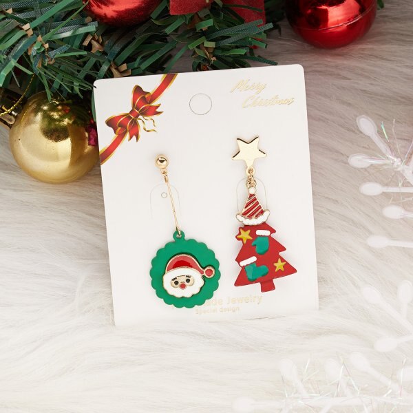 Christmas Gift Cartoon Santa Claus Snowman Elk Asymmetry Piercing Stud Earring Clay Christmas Earring For Women Fashion Christmas Jewelry
