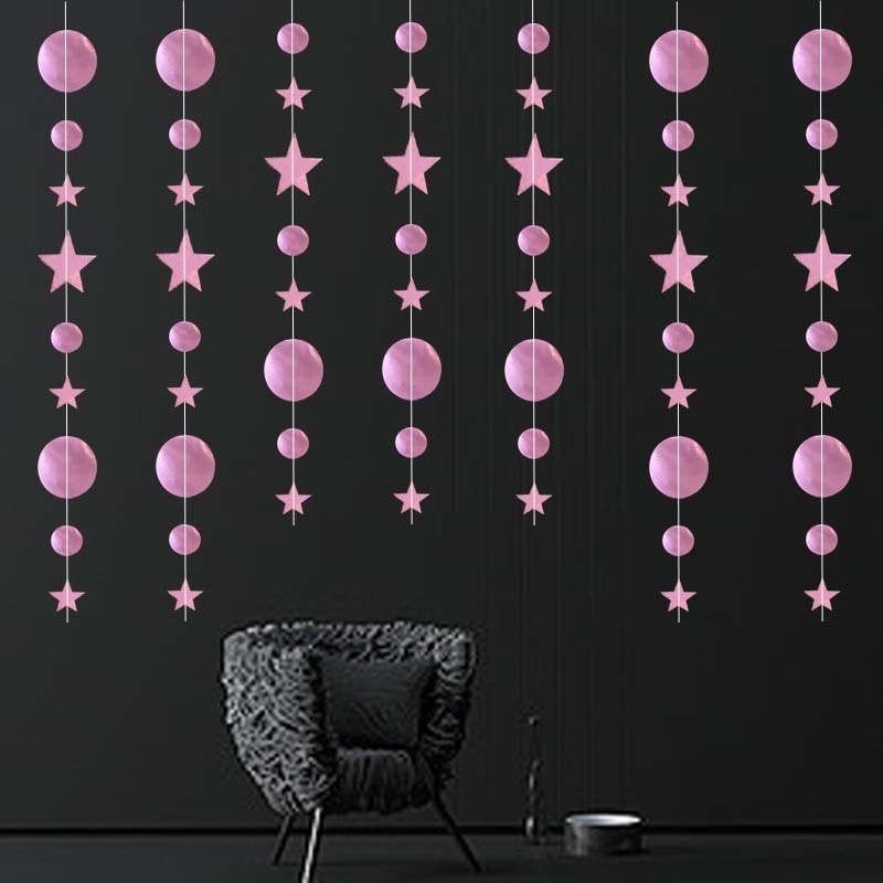 4M Rose Gold Star Round Garlands Mirror Paper Banner For Birthday Party Decorations Wedding Props DIY Home Wall Hanging Decor