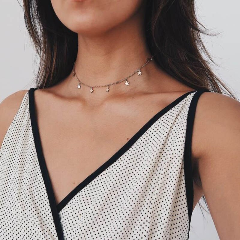 Simple Gold Star Necklace for women Female Choker Link Chain Necklaces Collar Pentagon Pendant Neck Collier femme Jewelry Gifts