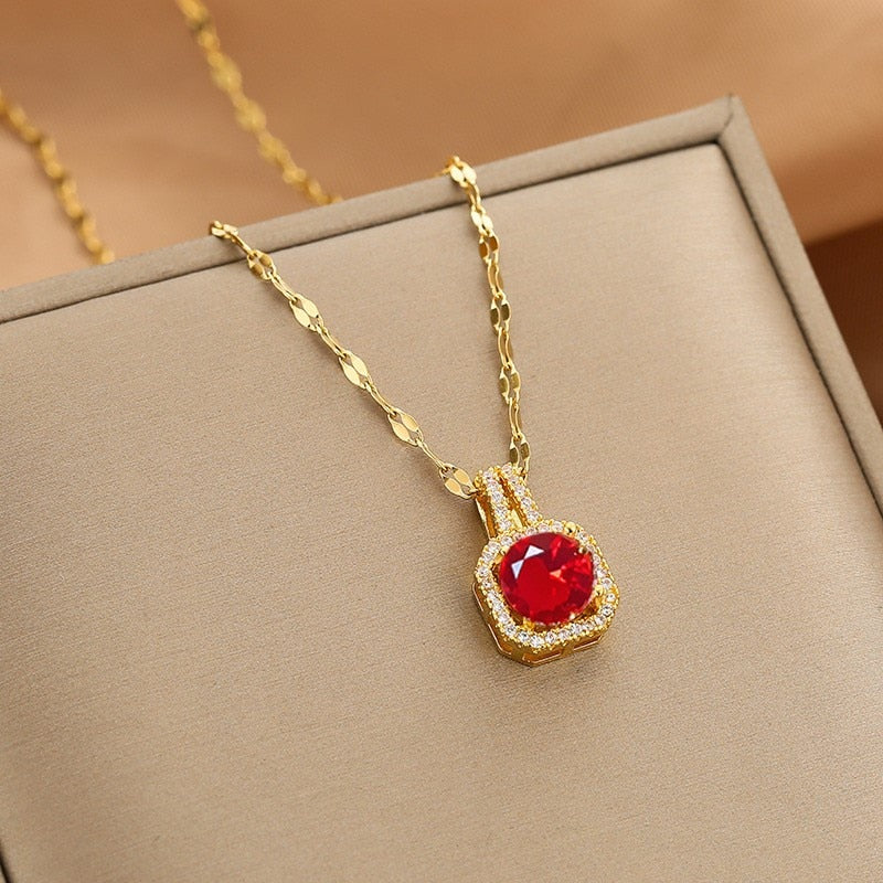 Gold Necklace for Women Zircon Jewelry Pendant Necklace Titanium Steel Peanut Mermaid Heart Butterfly Stainless Steel Sunflower