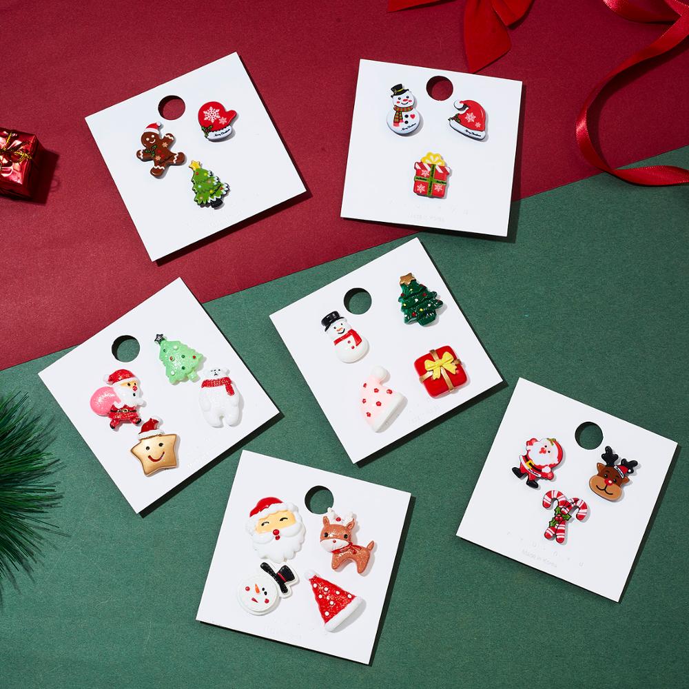 Christmas Gift Acrylic Christmas Paper Card Brooch Set Santa Snowman Snowman Hat Cane Elk Lady Child Fun Holiday Brooch Gift