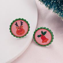 Load image into Gallery viewer, Christmas Gift Multicolor Resin Simple Geometric Round Stud Earrings For Women Christmas Elk Santa Claus Snowflake Earrings Girls Xmas Jewelry