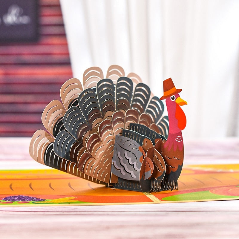 Pop Up Thanksgiving Day Turkey Card 3D Fall Give Thanks Greeting Cards Birthday Gift