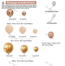 Load image into Gallery viewer, 97pcs Cream Peach Balloon Garland Arch Kit Chrome Rose Gold Ballons for Wedding Birthday Christmas Party Balloons Decoration set