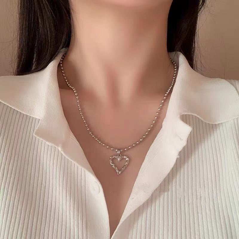 Skhek Kpop Heart Chain Choker Necklace For Women collar Goth Necklaces Aesthetic Jewellery Christmas Party Girl halloween New Chocker