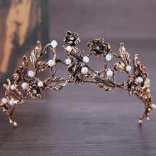 Load image into Gallery viewer, Vintage Baroque Gold Pearl Leaf Bridal Tiara Crystal Crown Hairband Headpiece Vine Tiara Wedding Hair Accessories Bride Headband