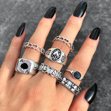 Load image into Gallery viewer, Skhek Punk Gothic Heart Ring Set for Women Black Dice Vintage Spades Ace Silver Plated Retro Rhinestone Charm Billiards Finger Jewelry