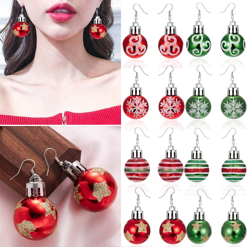 Christmas Gift Shiny Christmas Snowflake Drop Earring Resin Round Ball Piercing Dangle Earring For Women Charm Christmas Jewelry Gift