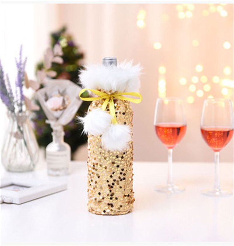 Christmas Gift Christmas Wine Bottle Cover European Style Flannel Sequins Ornaments Champagne Bottle Cover Home Decor New Year Table Decoration