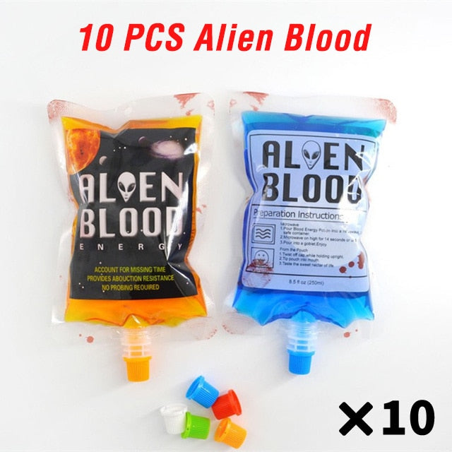 SKHEK 10Pcs Halloween Cosplay Blood Drinks Bag Vampire Food Props PVC Water Container Bottle Decors Costume For Women Kids Hot Selling