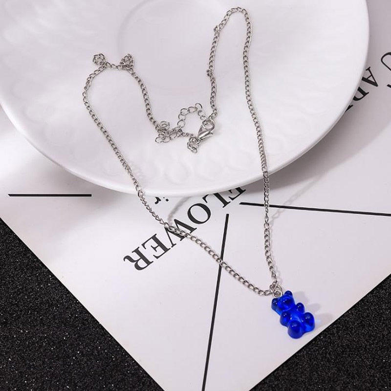 Colorful Gummy Bear Necklace for Women Christmas Gift Cute Cartoon Clavicle Crystal Chain Jewelry Children Birthday Party Collar