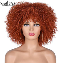 Load image into Gallery viewer, Short Hair Afro Kinky Curly Wigs With Bangs African Synthetic Ombre Glueless Cosplay Wigs For Black Women High Temperature