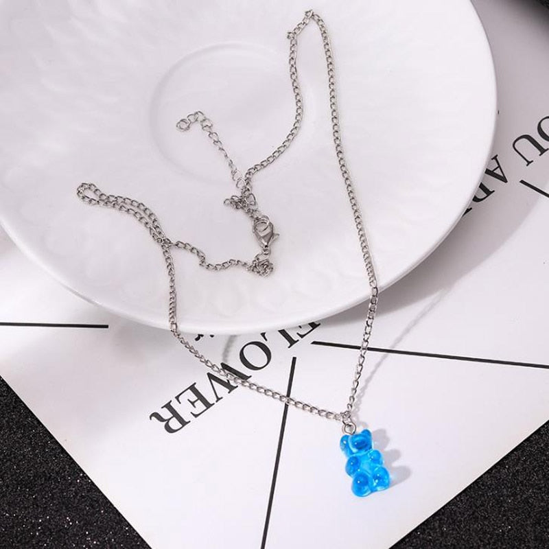 Cute Judy Cartoon Bear Chain Necklace for Women Christmas Gift Simple Candy Color Pendant Necklaces Daily Party Jewelry