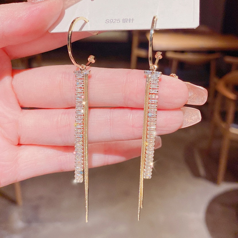 Skhek  Fashion Crystal Butterfly Clip On Earring Pearl Bead Ear Cuff Long Tassels Charm Hollow Earrings For Women Clip Jewelry Gifts