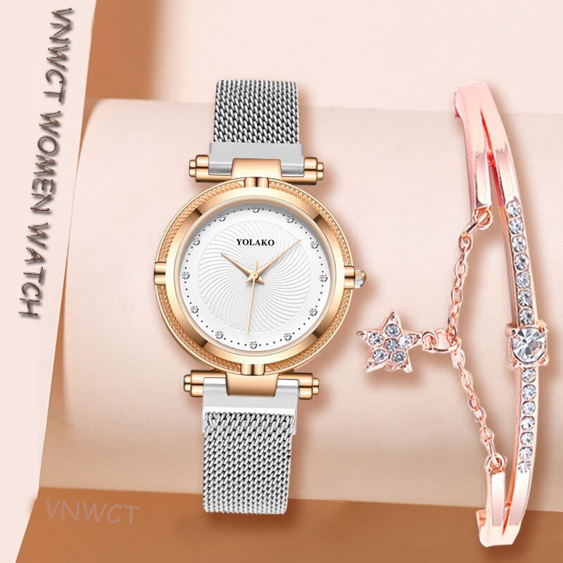 Christmas Gift Women watch Bracelet Suit Diamond Dial Women Watches Fashion Rose Pink Magnet Buckle Ladies Quartz Wristwatches Simple Female