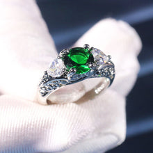 Load image into Gallery viewer, Luxury Women Wedding Engagement Green Zircon Ring Retro Silver Color Ring Band with Crystals Stone Finger Ring Jewelry