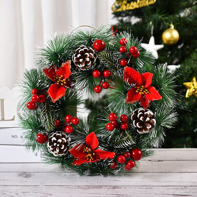 28cm Christmas Wreath Xmas Door Garlands Oranments Merry Christmas Decor For Home 2021 Happy New Year Naviidad Door Pendants