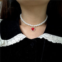 Load image into Gallery viewer, SKHEK 2022 Kpop Vintage Baroque Aesthetic Love Heart Pendant Zircon Pearl Chain Choker Necklace For Women Y2K Halloween Party Jewelry