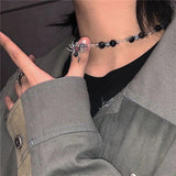 SKHEK Goth Harajuku Spider Cross Angel Heart Pendant Beaded Chain Choker Necklace For Men Women Punk Grunge Y2K Jewelry Accessories