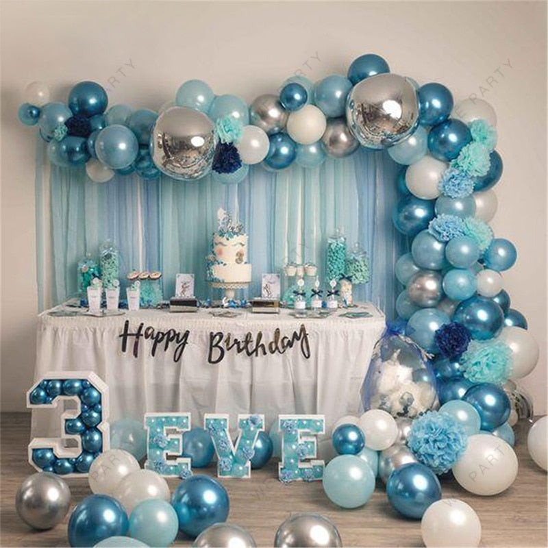 94pcs  Blue White Silver Metal Balloons Garland Gold Silver Confetti Balloon Arch Birthday Baby Shower Wedding Party Decor
